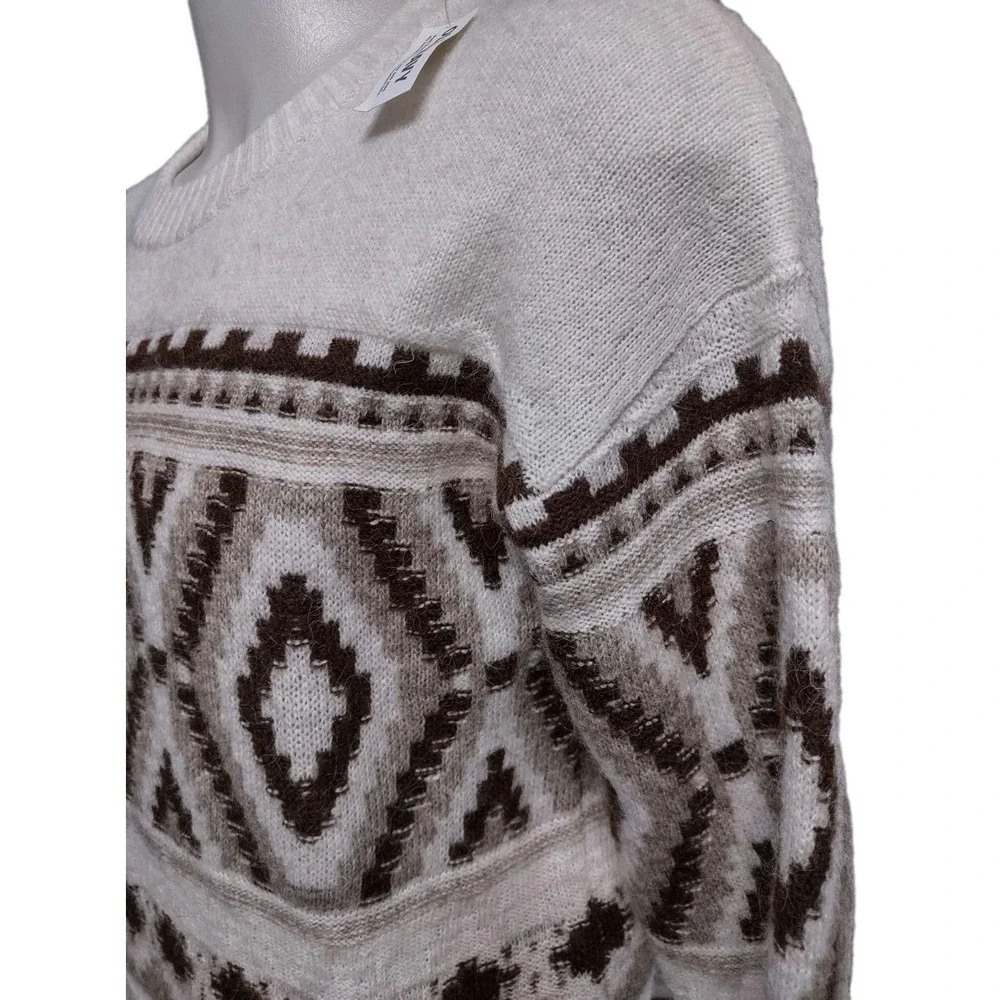 Old Navy Sweater Size M Mens Southwestern Boho Cabin Core Tan Geometric Crewneck